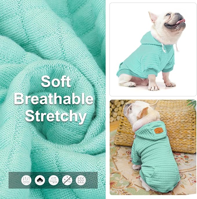 BEAUTYZOO Medium Dog Hoodie Sweater with Pockets, Dog Clothes for Small Medium Dogs Boy Girl, Waffle-Like Laminated Cotton Pet Coats with Hat and Leash Hole, Mint Green XL
