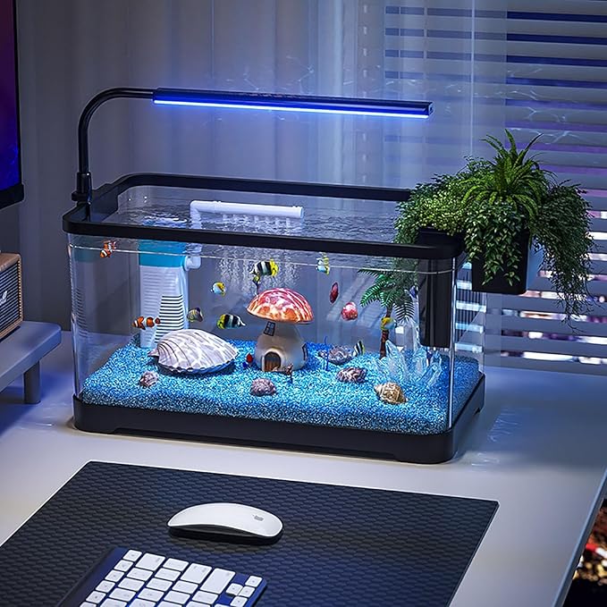 Fish Tank Aquarium Kit,Turtle Tank Kit with 3-in-1 Silent Water Pump Filter System, Self Cleaning Aquarium Starter Kit with LED Light Suitable for Small Fish Or Shrimp,Bottom Drainage(Large)