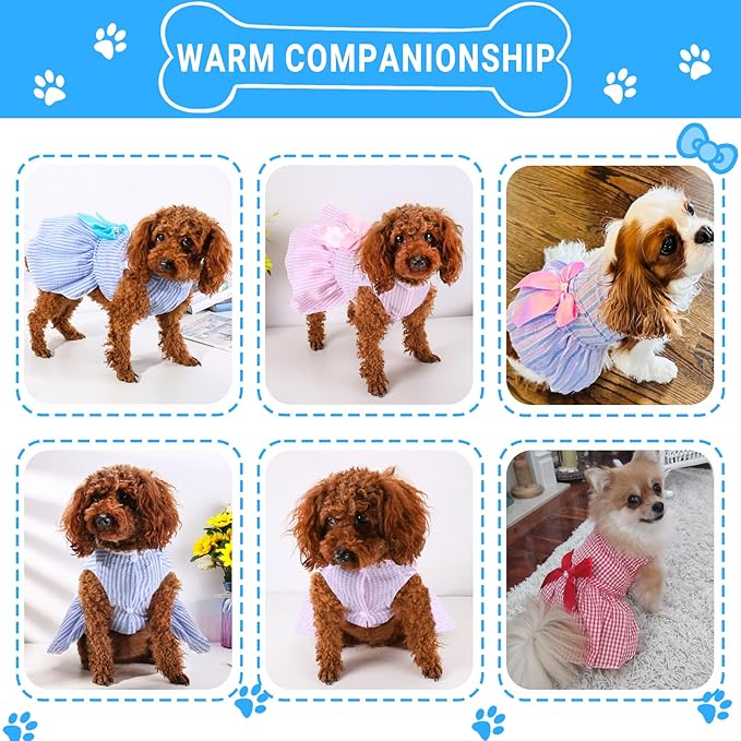 TAPBULL Dog Dresses, Fashionable Pet Dog Clothes, Cute Cat Birthday Dress Outfit (Blue/Red/Pink/Pink-Blue/Yellow-Blue 5-Pack), X-Large