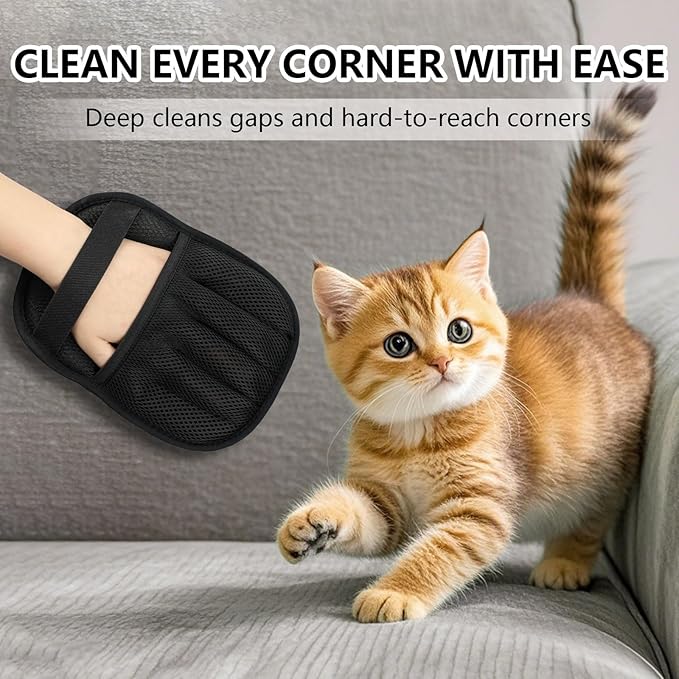 2PCS Upgraded Pet Hair Removal Gloves for Cats & Dogs, Five-Finger Electrostatic Reusable Magic Brush for Effortless Pet Hair Remover Tool on Carpet, Clothing, Laundry, Couch, Car Seat (Black)