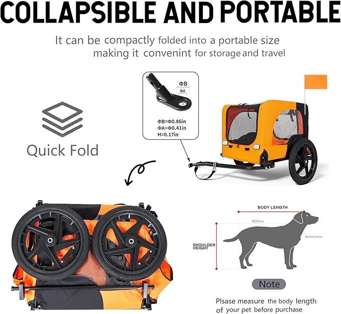 Heavy-Duty Dog Bike Trailer & Collapsible Pet Carrier for Bike with 16-Inch All-Terrain Wheels, Universal Hitch, Safety Flag & Weather-Resistant Design for Outdoor Adventures
