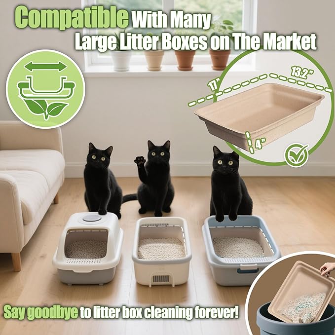 Disposable Litter Boxes for Cats Large: 2/4/6/8-Pack 17.5'' x 13.5'' Leak-Proof Sustainable for Indoor/Travel Use Standalone or as Liner 2-Pack