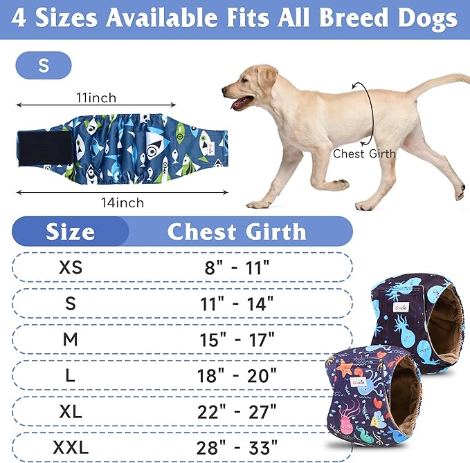 5 Pack Dog Diapers Male Reusable, Premium Belly Bands for Male Dogs, High Absorbing Male Dog Pee Wraps for Doggie in Incontinence or Excitable Urination and Training L