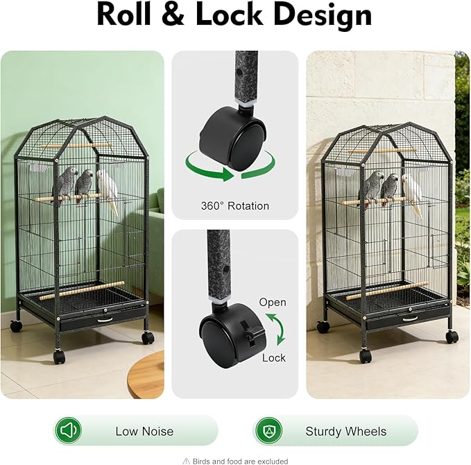 39.9'' Iron Parakeet Bird Cage, Pet Bird Flight Cages with Rolling Stand for Conures Lovebirds Cockatiels Finches Parrot Pet House, Small to Medium Birds