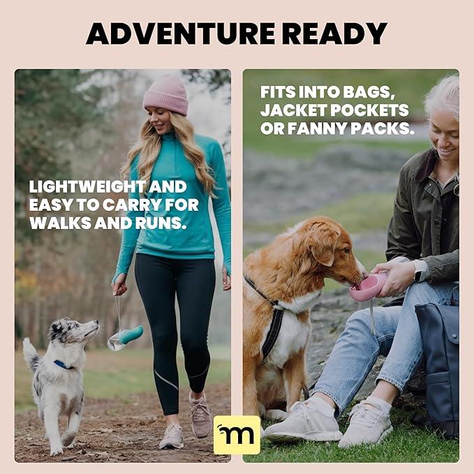 MalsiPree Dog Water Bottle Dispenser - 12 oz Black - Leak-Proof Lock & One-Hand Operation - On The Go Dog Water Dispenser - Pet Travel Bottle with Built-in Bowl, Travel & Hiking Ready