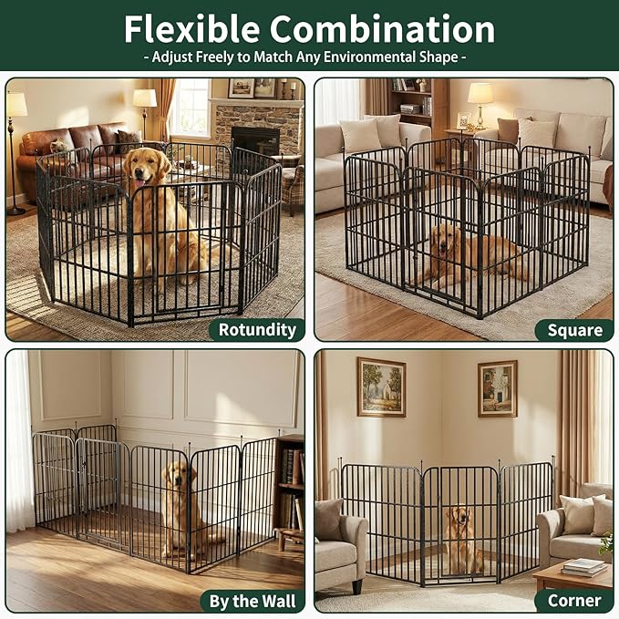 Metal Dog Playpen 47" 12 Panels for Medium Large Dogs, Indoor Outdoor Exercise Pen for Yard RV Camping, Thickened Steel Tube, Gravity Lock & Ball Head Iron Rods