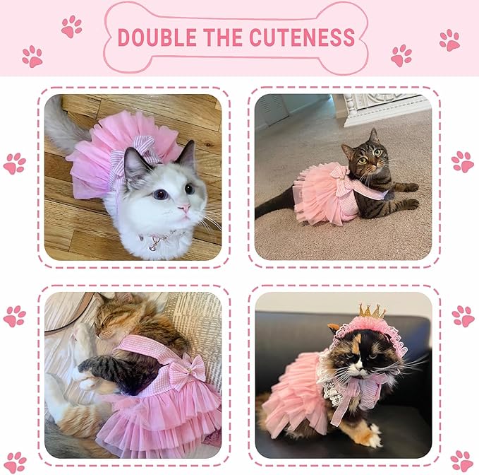 Dog Dresses, Fashion Pet Dog Clothes, Striped Mesh Puppy Dogs Princess Dresses (Pink, Large)