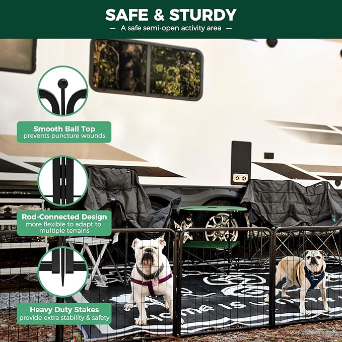 FXW Rollick Unleashed Dog Playpen for Indoor, Yard, RV Camping, 24 inch 16 Panels for Small and Puppy Dogs, Black│Patented