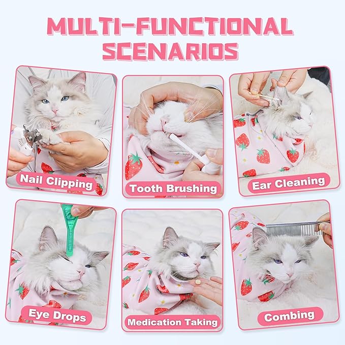 Supet Cat Grooming Wrap for Cutting Nails, 2026 Self-Adherent Cat Wrap, Anti-Escape Calming Cat Swaddle Wrap for Medicine, Nail Clipping, Teeth Brushing, Ear Cleaning