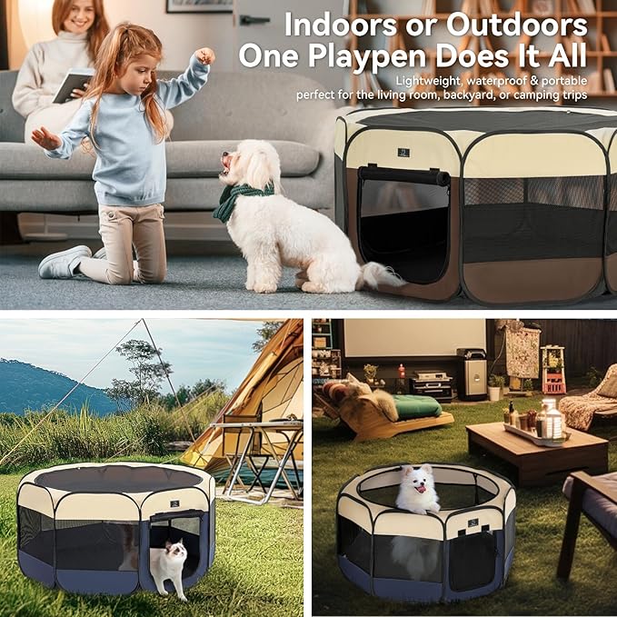 Portable Indoor Dog Playpen for Small Dogs & Puppies by A 4 Pet – 40.55" Pop-Up Soft Puppy Playpens with Bowl, Waterproof Floor, Calm Safe Space for Home, Travel & Daily Use