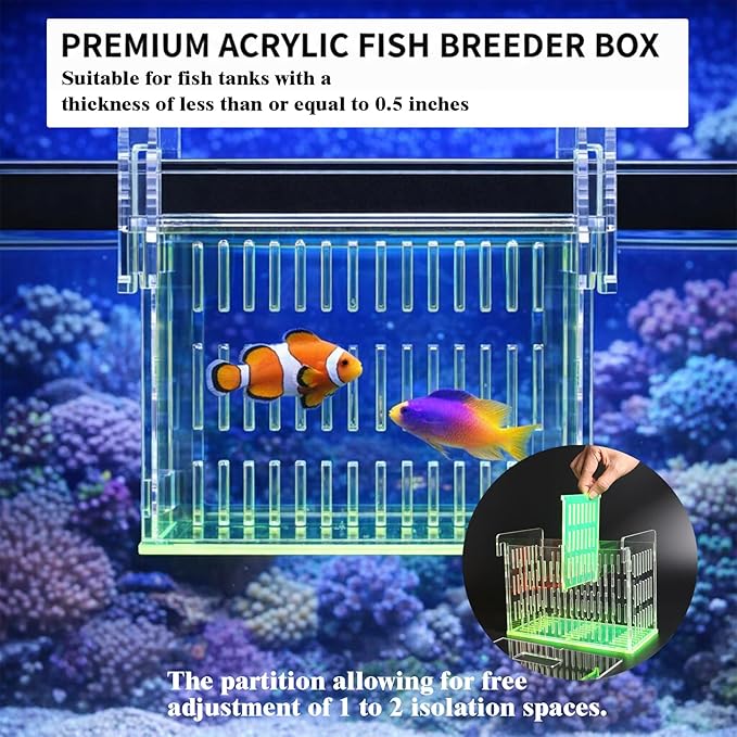 Acrylic Breeding Box for Fish Tank, Aquarium Hatchery Incubator with Long Handle Net, Breeder Isolation Acclimation Box for More Baby Fish & Shrimp (Green, 9x5.3x6.7 in)