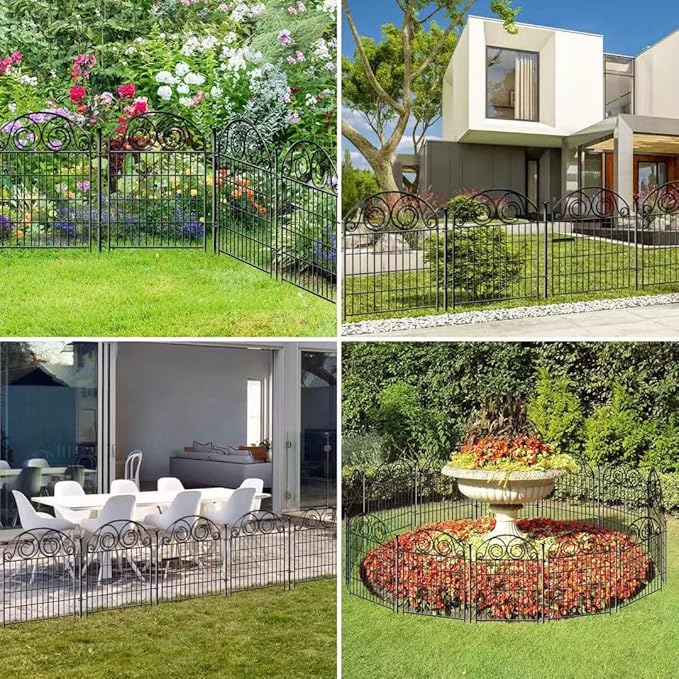 Tall Garden Fence Animal Barrier with Gate, 36 in(H) 14 Panels Garden Fences and Borders for Dogs, Dog Fence Outdoor for Yard, Total Length 30.6 Ft Metal Temporary Fencing│Patented