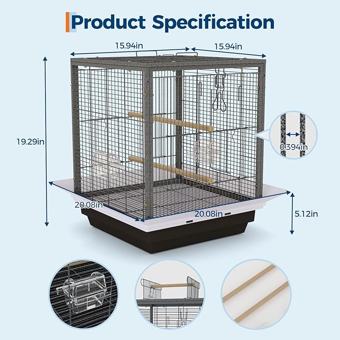 GarveeLife Small Bird Cage, 20 Inch Bird Cage, Parakeet Cage with Tray and Handle for Parrot Cockatiels Budgies Finch Lovebirds Pigeons, Black