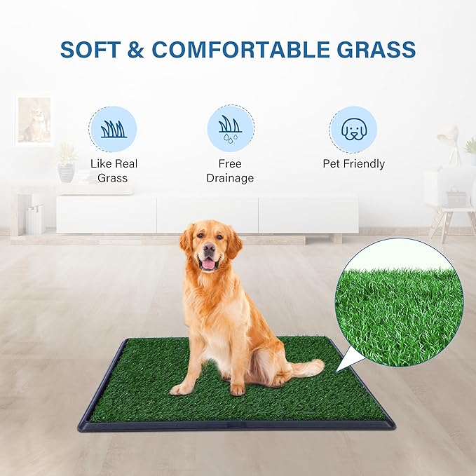 FluffyDream Dog Grass Pad with Tray, 20"x25" Artificial Grass for Dogs Potty Strong Absorbency Dog Grass Pad with Tray, Litter Box Training Pad