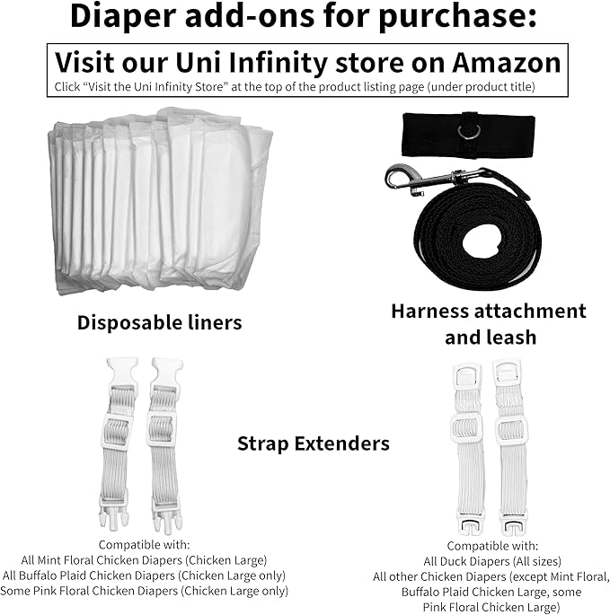 Chicken Duck Bird Diapers Diaperalls for Hens, Roosters, Ducks, Ducklings, Bird diaper - Reusable, Adjustable by Uni Infinity (Pink Floral, Chicken Small, 1, Count)