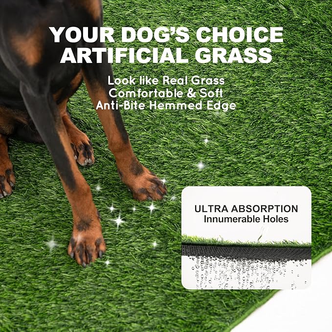 Dog Grass Pad with Tray Small 23" x 16", Ultra-Absorbent Artificial Grass Pad for Dogs Potty(No Grate)Grass Hemmed Edge for Indoor Potty Training Reusable Puppy Pads Dog Litter Box Balcony