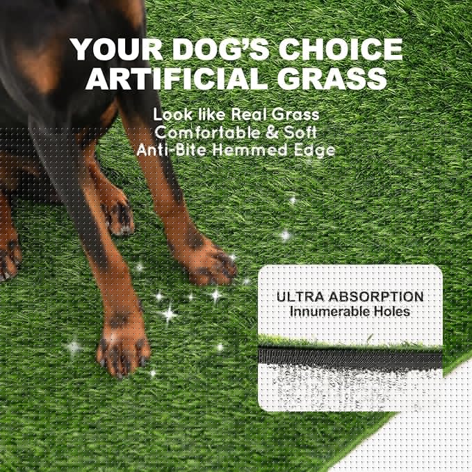 Dog Grass Pad with Tray Large 34’’×23’’, Ultra-Absorbent Artificial Grass Pad for Dogs Potty Grass Hemmed Edge for Indoor Potty Training, Reusable Dogs Pee Pads, Dog Litter Box for Balcony