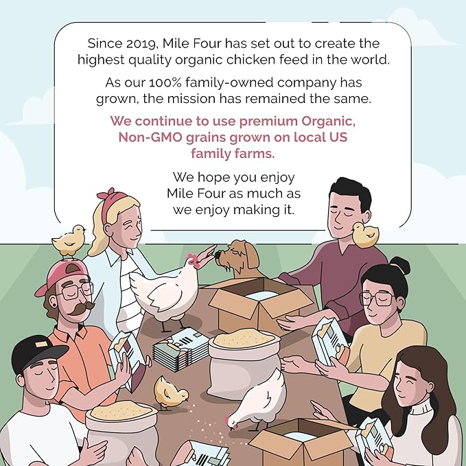 Mile Four Organic Chicken Feed – Layer Mash, Non-GMO, USA Grown, 16% Protein, Corn-Free, Soy-Free, Non-Medicated Feed for Chickens, 2 lbs Sample