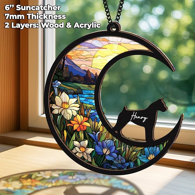 6'' Boxer Cropped Ears Memorial Suncatcher, Custom Name Dog Breed, Pet Ornament Window Car Hanging, Sympathy Gift for Loss of Pet Passed Away Remembrance Gift for Dog Lovers 65-SS1
