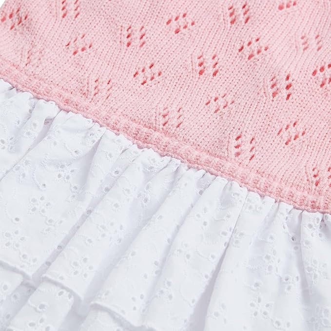 Blueberry Pet My Cutie Princess Ruffle Collar Dog Sweater Dress with Guipure Lace, Pink, Back Length 12", Fall Winter Clothes for Girl Dogs