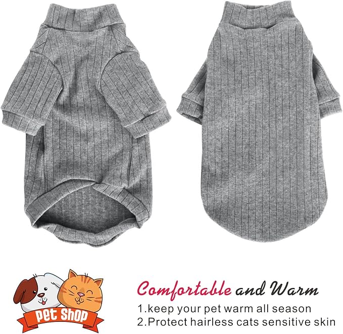 Idepet Sphynx Hairless Cats Sweater Shirt Kitten Soft Puppy Clothes Pullover Cute Cat Pajamas Jumpsuit Cotton Apparel Pet Winter Turtleneck for Cats and Teacup Chihuahua Small Dogs(Gray,XL)