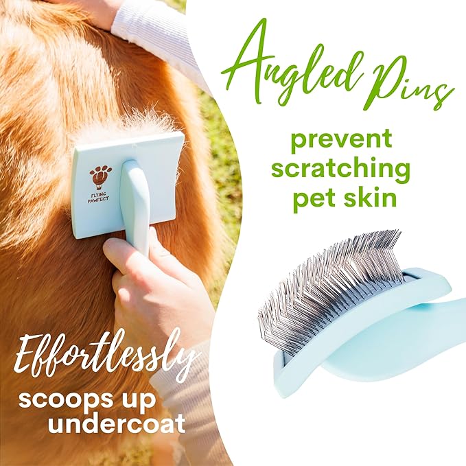 Pet Slicker Brush With Soft Massage Grooming Stainless Steel Pins - For Dematting, Shedding Fur, and Undercoat - Ideal Gift for Professional Pet Groomers - Long Slicker Brush (Coral, Flat Small)