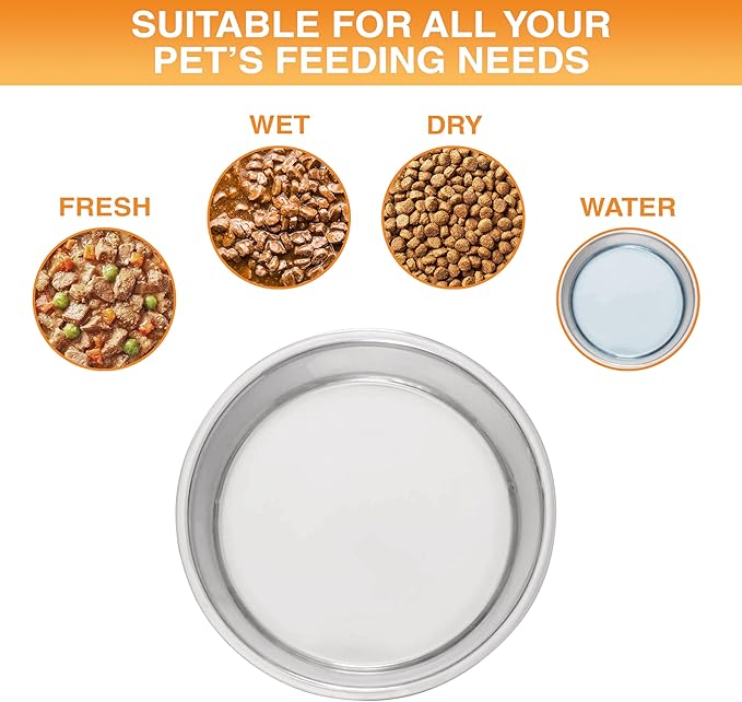 Neater Pet Brands Stainless Steel Dog Bowls with Non-Slip Rubber Bottom – Set of 2, 8 Cup (64 oz), Gray - Heavy Duty Metal Dog Bowl, Dishwasher Safe, Food or Water Bowl, Ideal for Large Dogs
