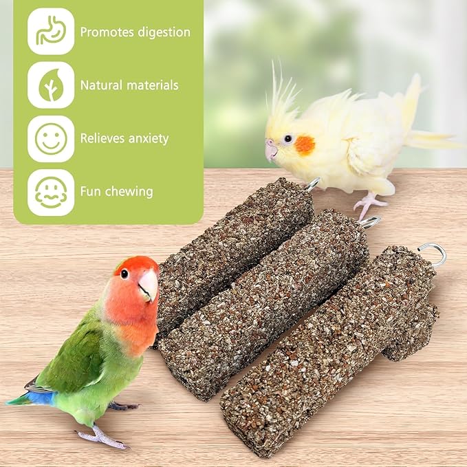 PINVNBY 12 PCS Parakeet Treats Natural Minerals Parrot Treat Sticks Calcium Cockatiel Snacks Hanging Bird Chewing Toy for Budgies Conurus Lovebirds Finches