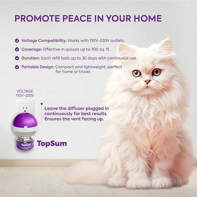 TopSum Cat Calming Diffuser Refill: 2 Refills Cat Pheromones Calming Diffuser Refill – Helps Reduce Scratching Peeing Meowing Hiding Urine Marking Aggression