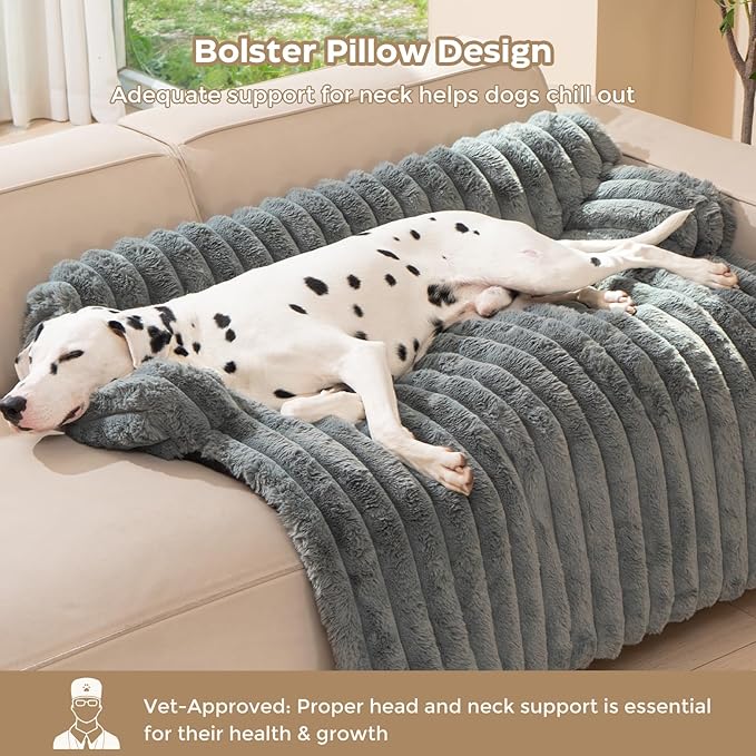 Avont Dog Bed Mat for Couch, Warm Fluffy Calming Sofa Topper Furniture Protector for Small Medium Large Dogs Cats with Removable Washable Cover -Darkgrey(L)