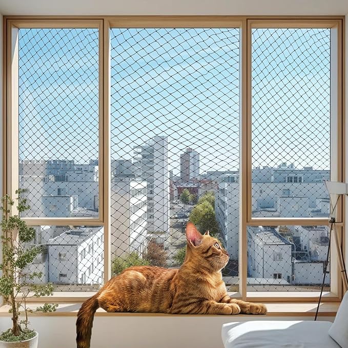 Cat Netting Balcony, Wire-reinforced Cat Net, Bite and Tear-resistant, UV and Weather-resistant, Balcony Cat Anti-Fall Netting for Pets, Cat Protection Net for Windows Patio Balcony - 10x26ft/3x8m