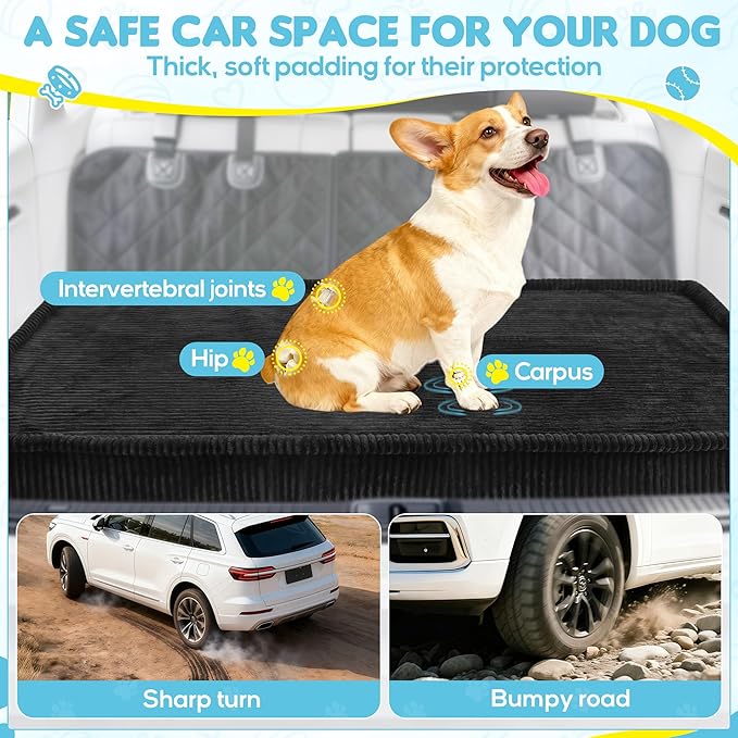 Thickened 4 In Orthopedic Dog Car Bed, Non-Slip Backseat Pet Mat, Removable Washable for SUVs/Sedans/Trucks, Plush Comfort for Large/Senior Dogs, Easy Clean (Black, Medium (50"L×24.6"W×4"H))