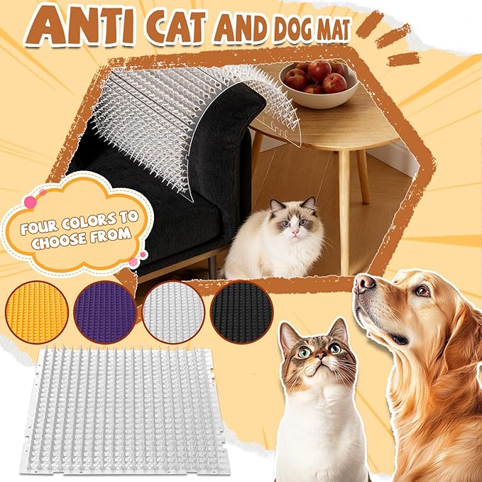 Pet Deterrent Mat with Spikes, Cat Scat Mat for Couch, Keep Dogs Off Furniture, Reusable Cat Repellent Mat for Indoor/Outdoor Use, 4 Pack (Purple)