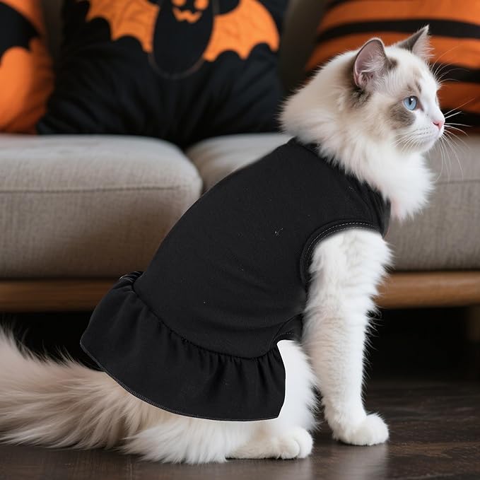 Dog Dresses Cat Skirt Solid Color Dog Clothes Summer Sleeveless Puppy Girl Clothes for Small Pet Dogs Cats (Black, Medium)