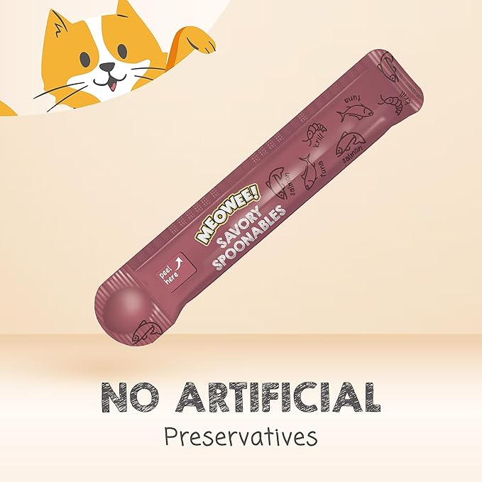 Savory Spoonables with Real Salmon, Tuna & Krill, 8 Count Tube, Triple Flavor Squeezable Lickable Wet Treats for Cats with Built-in Spoon for Less Mess (Pack of 2)
