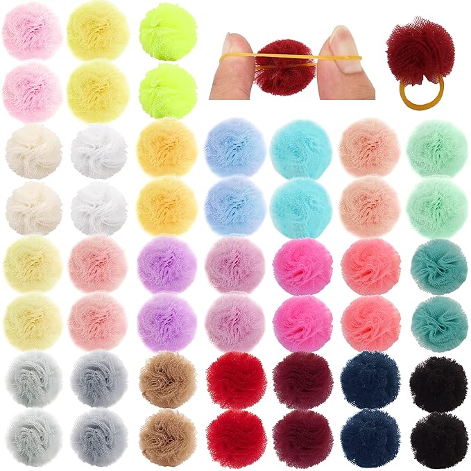 Qearl 48 Pcs Colored Ball Bows with Rubber Bands - Pet Hair Accessories for Dog, Puppy, and Cat Grooming
