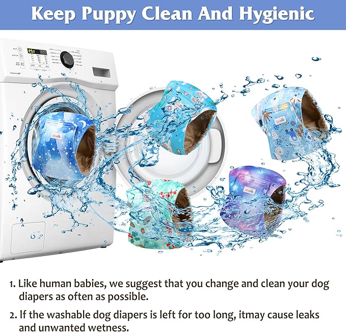 5 Pack Dog Diapers Male Reusable, Premium Belly Bands for Dogs, High Absorbing Male Dog Pee Wraps for Doggie in Incontinence or Excitable Urination Galaxy M