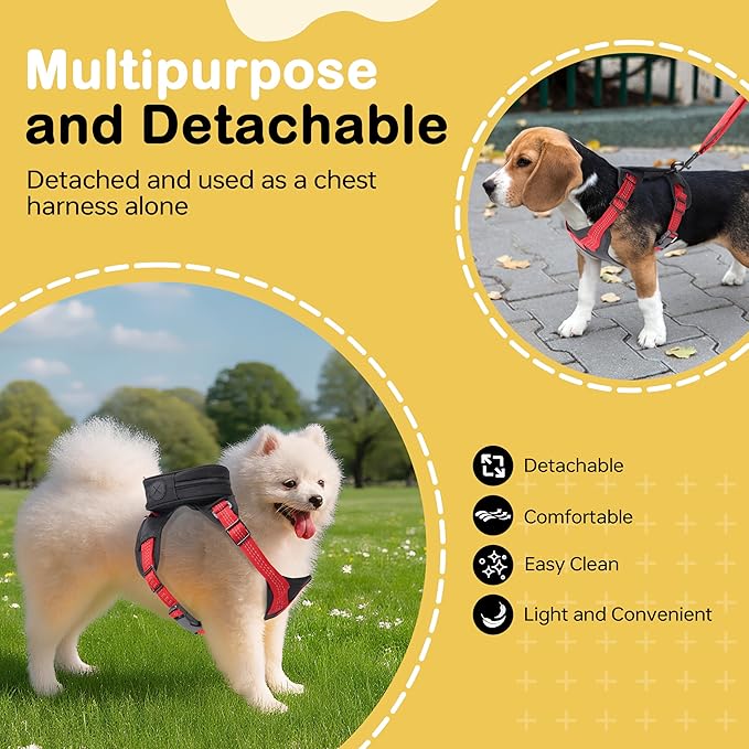 Adjustable Dog Backpack Harness with Reflective Leash, Backpack for Small Dogs, Built in Poop Bag Dispenser, Detachable Dog Back Pack for Outdoor Adventures, Puppy Training, Walking(Black,Small)