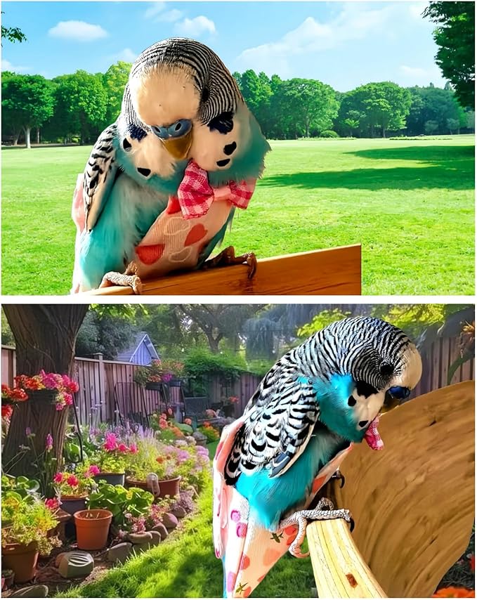 2Pcs Bird Diapers Bird Harness Flight Suits Diapers with 2Pcs 80 Inch Flying Leash Parrot Nappy Pigeon Pants Urine Wet Suit Costume for Cockatiel Conure Macaw Budgies Parakeet-Heart&Duck
