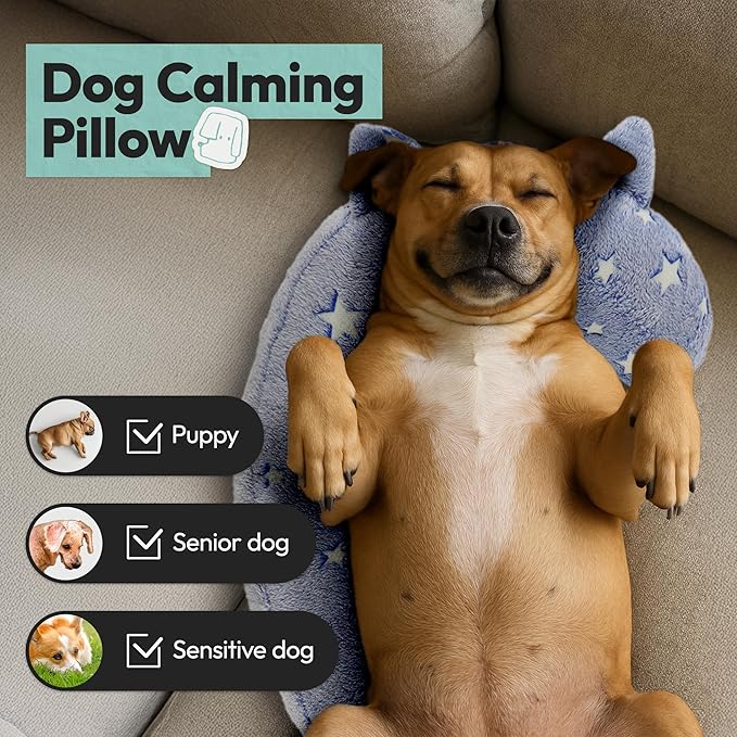 Dog Calming Pillow, Glow in The Dark Dog Put Head on, Soft Question Mark Pillows for Dogs, Kids, Adults, Washable Dog Bed Pillow, Cozy Dog Body Pillow (M Blue)