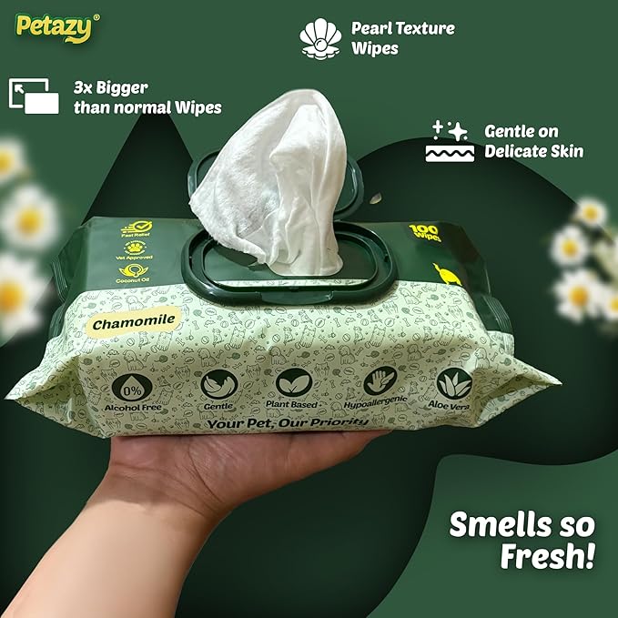 Dog Wipes for Paws and Butt Ears Eyes | XL 8x8 Natural Pet Wipes for Dogs | Hypoallergenic Chamomile Scented Dog Wipes Cleaning Deodorizing | Extra Thick Wipes Dogs Cats Pets | 100 Count