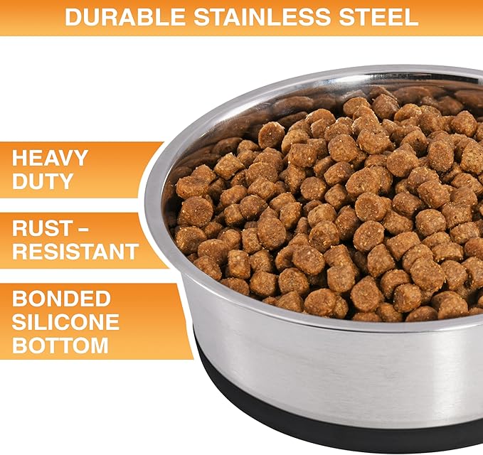 Neater Pet Brands Stainless Steel Dog Bowls with Non-Slip Rubber Bottom – 2 Cup (16 oz), Black - Set of 2 Heavy Duty Metal Dog Bowls, Dishwasher Safe, Food or Water Bowl, Ideal for Small Dogs & Cats