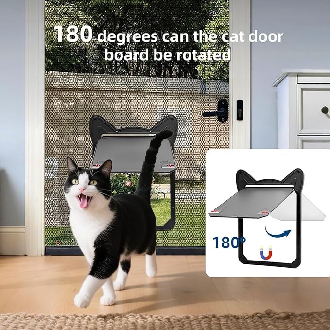 Pet Screen Door for Small Dogs & Cats - Heavy Duty Magnetic Lockable Flap, Inside Door 8.59x6.62inch, Easy Install for Sliding Glass/Patio Doors Screen, Scratch-Resistant & Security Latch (Size M)