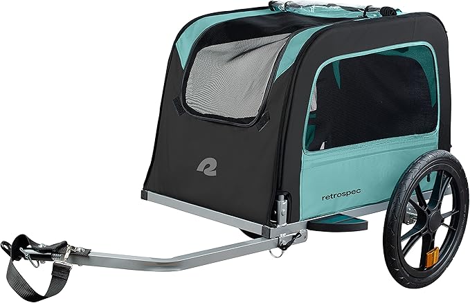 Retrospec Rover Waggin' Pet and Dog Bike Trailer with Weather-Resistant Canopy & Mesh Shield - Foldable Frame, 16in Wheels with Storage Pouch & Internal Safety Leash Supports up to 50 lbs