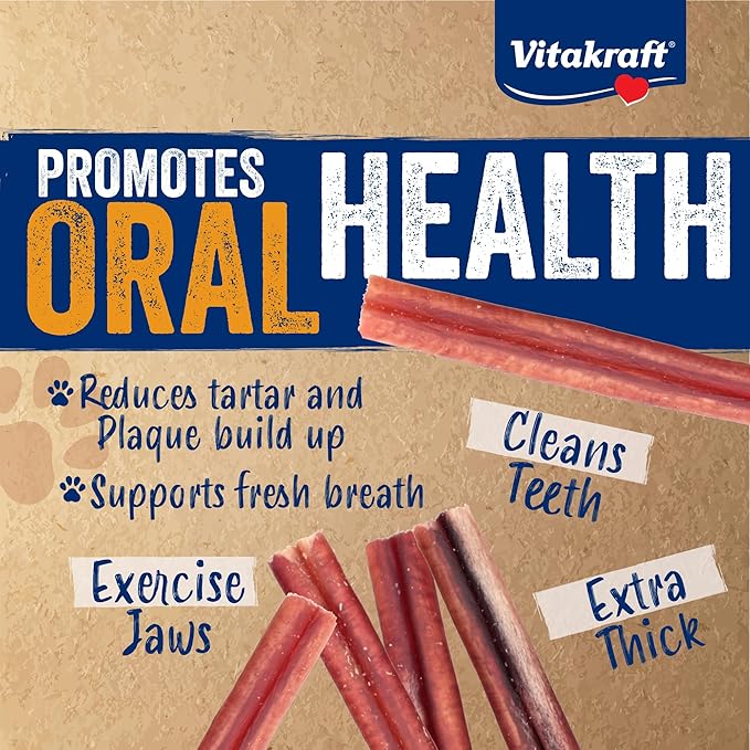 Vitakraft Dog Bully Sticks, 12 Inch, 5 Count, Thick, All-Natural Beef Chews for Dogs, 12 oz