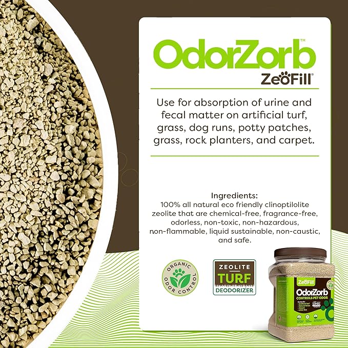 ZeoFill Dog Urine Odor Eliminator for Yards & Artificial Turf – Absorbs & Neutralizes Pet Smells on Grass, Lawns, & Dog Runs | Natural Outdoor Deodorizer Granules | 4 lb