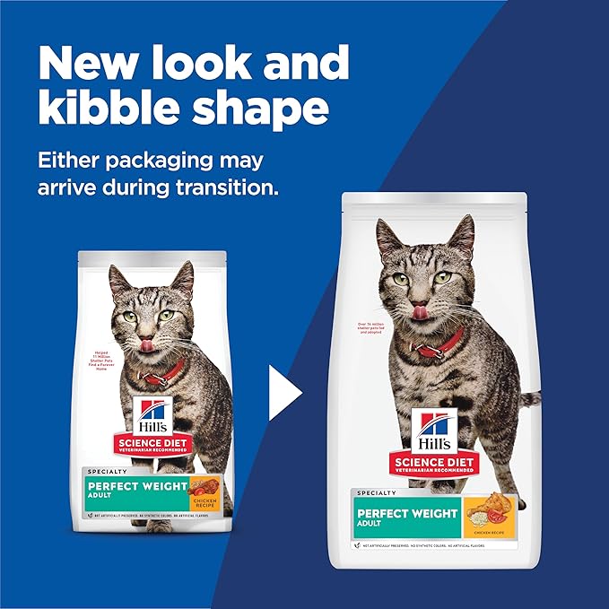 Hill's Science Diet Perfect Weight, Adult 1-6, Weight Management Support, Dry Cat Food, Chicken Recipe, 3 lb Bag