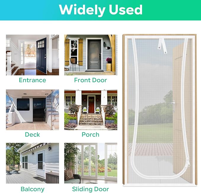 New Reinforced Cat Screen Door, Fits Door Size 36''x 80'' Heavy Duty Pets Proof Screen Door with Bilateral Zipper, Prevent Dogs Cats Running Out from Home, Bedroom,Living Room, Kitchen Patio Door