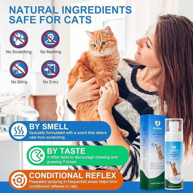 Cat Deterrent Spray, Natural Cat Repellent Spray for Indoor & Outdoor, Anti-Scratch Deterrent for Furniture, Sofas, Rugs, Curtains, Plants, Alcohol-Free, for Kittens and Cats 8.12 Oz