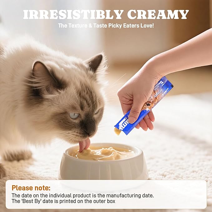 Lickable Cat Treats, High Moisture Hydrating Creamy Puree Squeeze Tubes, Tuna Flavor, 20 Tubes 0.5oz, Grain-Free, Omega Oils & Vitamin E, Skin & Coat Health, Digestive and Immune Support